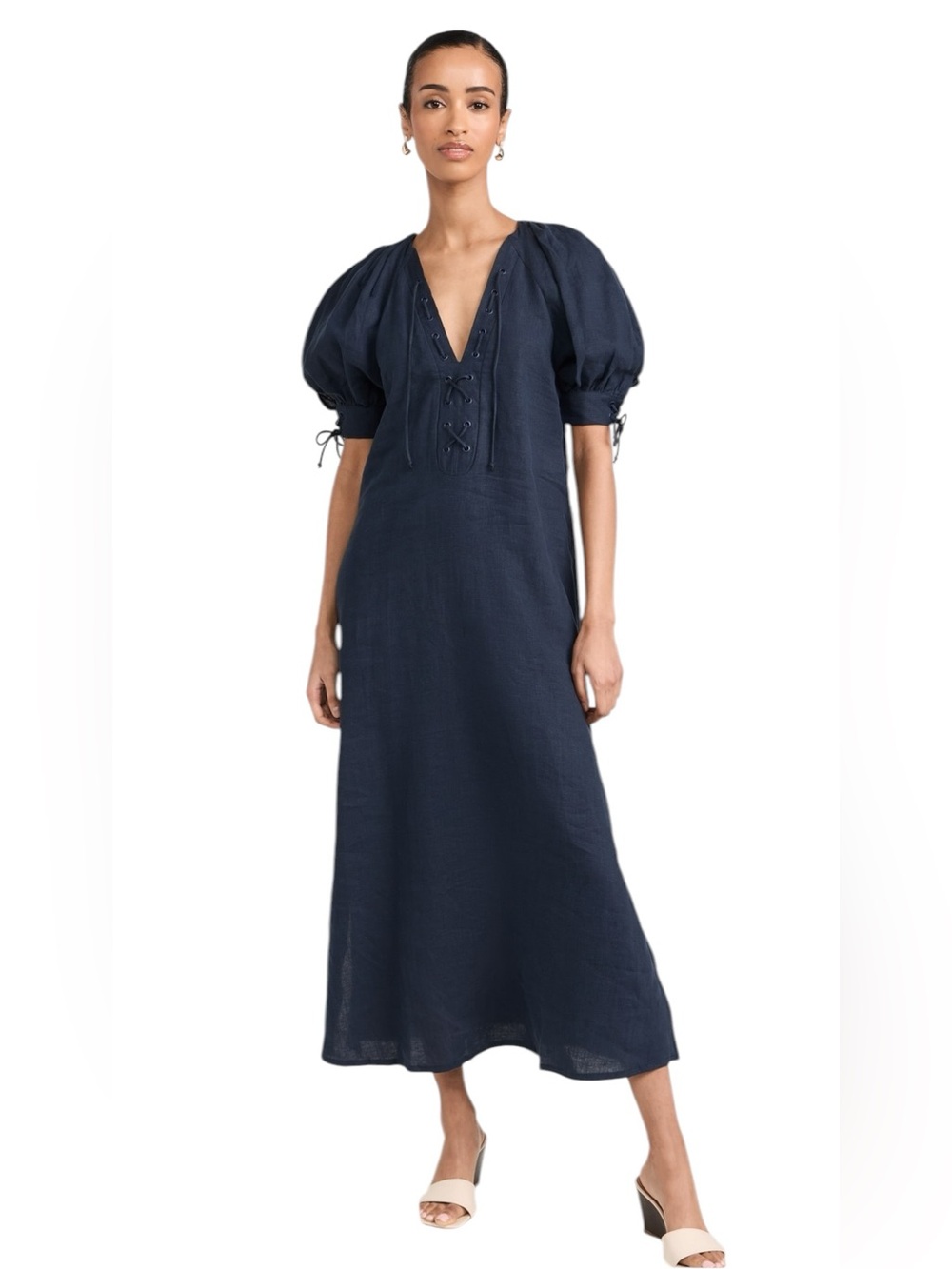 Sleeper 100% Linen Garden Dress in Navy